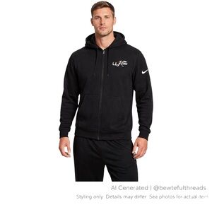 Nike Black Full Zip Hoodie Mens L Athletic Gym Swoosh Graphic